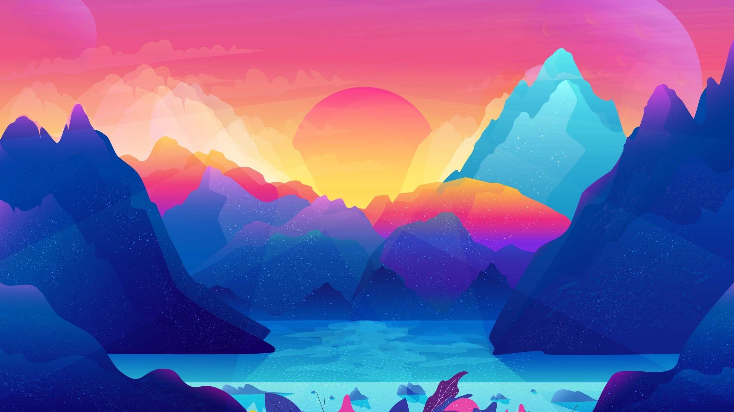 mountains-sunset-digital-art-wallpaper